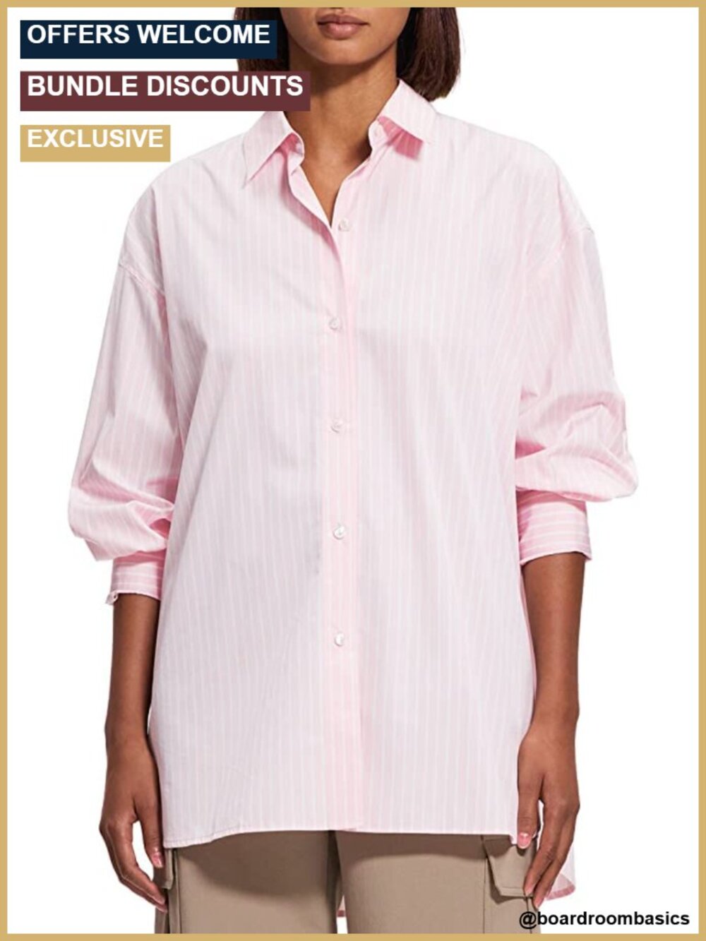 Oversized Button Down Shirt with Collared Neck Long Sleeve Cotton